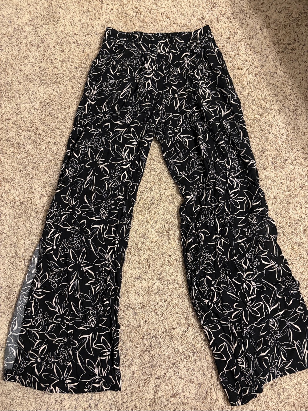 High-Rise Black Floral Wide-Leg Pants